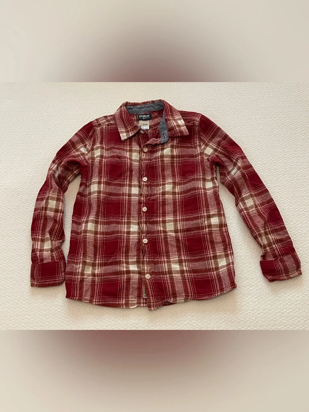 OshKosh B'gosh 100% COTTON plaid flannel button up shirt boys size 12